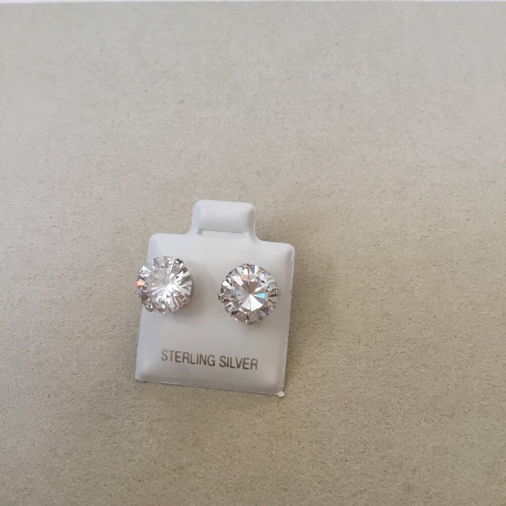 Sterling Silver Crystals Stud Earrings - Picture 3 of 6